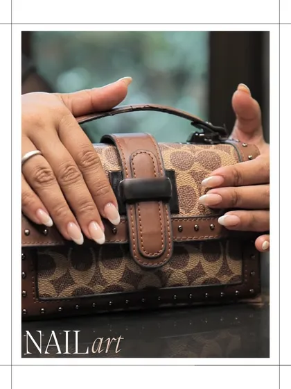 Here, the nails are paired with a stylish handbag, showing how a great manicure can be the perfect accessory to complete your look.