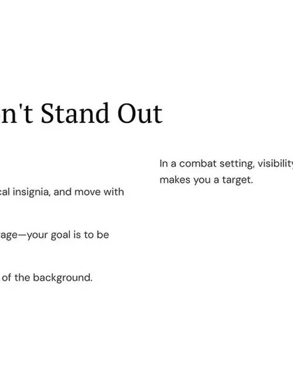 Blend in, don't stand out. Wear neutral clothing, avoid political insignia, and move with purpose. Your goal is to be unnoticed, to become part of the background.