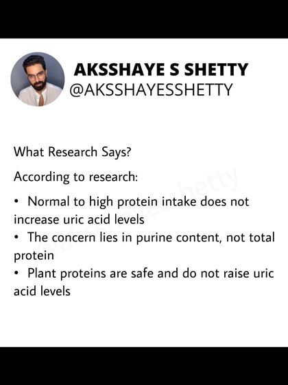 It's a myth that high protein intake increases uric acid. Protein breakdown produces urea, not uric acid. Elevated uric acid is linked to purine-rich foods, alcohol, and sugar, so avoiding protein is unnecessary.