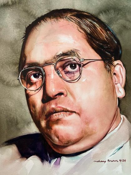 A clear, high-quality image of the Dr. B.R. Ambedkar portrait, showcasing the detailed brushwork and the thoughtful expression I aimed to capture.