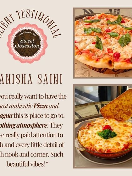 Manisha's testimonial means so much to me. I'm so happy to hear that she found our pizza and lasagna to be authentic and that she loved the beautiful vibes of the cafe.