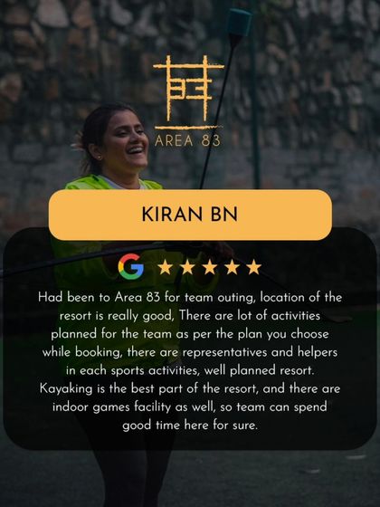 Kiran BN highlights the "well planned resort" and "lot of activities planned for the team." Kayaking was the best part for them.