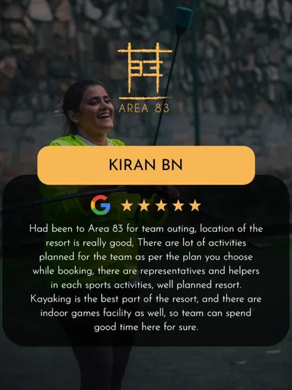 Kiran BN highlights the "well planned resort" and "lot of activities planned for the team." Kayaking was the best part for them.