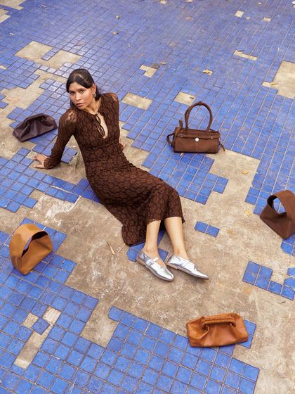 So many options, so little time. A collection of my bags in rich mocha and brown hues, perfect for the season. This image shows the variety of shapes and styles available, from clutches to carryalls.
