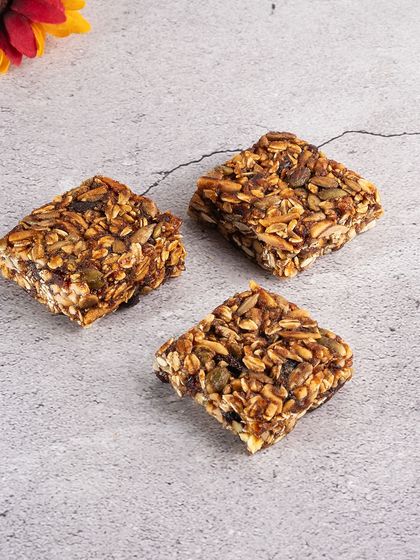 Three pieces of our delightful peanut brittle, packed with nuts and seeds for a satisfying crunch.