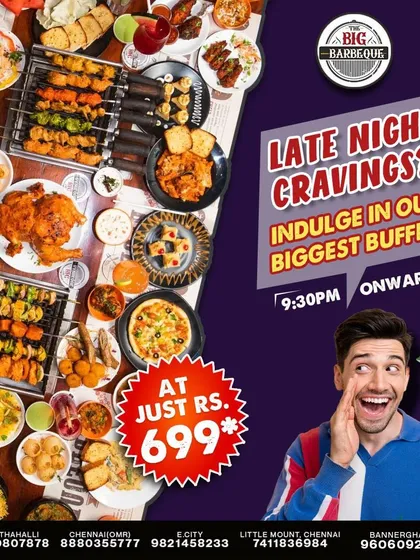 Calling all night owls. Dive into our sumptuous late night buffet for just ₹699, available from 9:30 PM onwards.