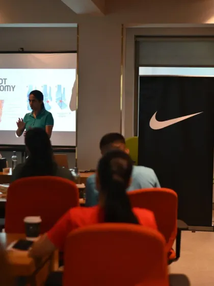 Presenting to the Nike Ekin community on the science of foot anatomy and stability shoes. It's a privilege to help athletes and industry professionals understand the gear that supports their bodies.