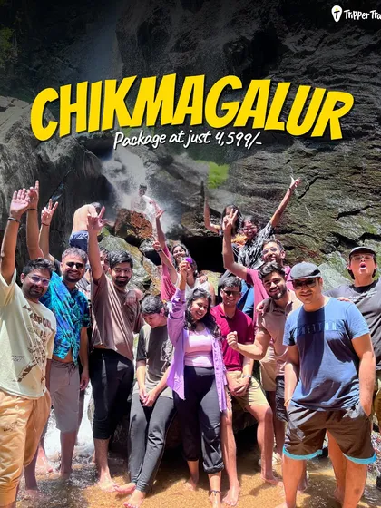Chikmagalur, with packages starting at just 4,599. This shot of our group enjoying a waterfall is what our trips are about: high on vibes, easy on the pocket. Ditch the city chaos for some green therapy.