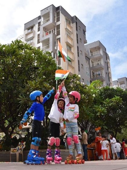 Even our youngest skaters celebrate big moments. Here they are, hoisting the flag on Independence Day at one of our apartment complex classes.