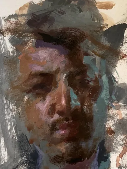 A self-portrait in acrylic on paper, titled "Inner expressions." This is a more abstract and forceful exploration of self.