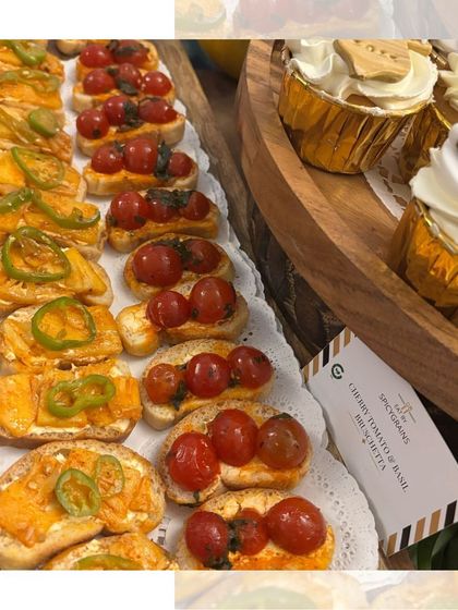 A close-up of our Cherry Tomato & Basil Bruschetta, a classic Italian appetizer that we perfect with the freshest ingredients.