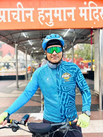 A cyclist at the Prachin Hanuman Mandir. Seeking blessings before a ride is a ritual for some of our members.