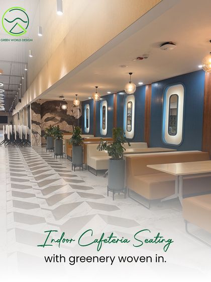 For the indoor cafeteria at Accenture, I wove greenery into the seating arrangements. This integration of plants softens the architecture and creates a more relaxed, restorative dining experience within a corporate setting.