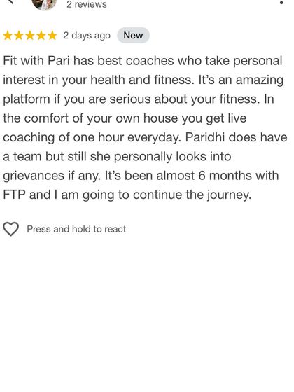 This member appreciates that even as the head trainer, I personally look into any issues. She highlights the live coaching from home as a key benefit and is committed to continuing her journey with us.