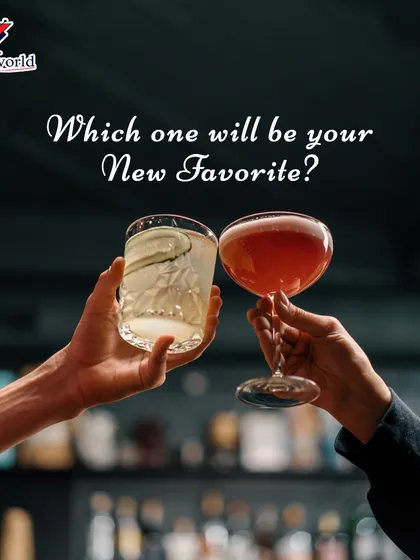 Which one will be your new favorite? Two people toasting with different cocktails encourages viewers to explore our diverse menu and find their perfect match.