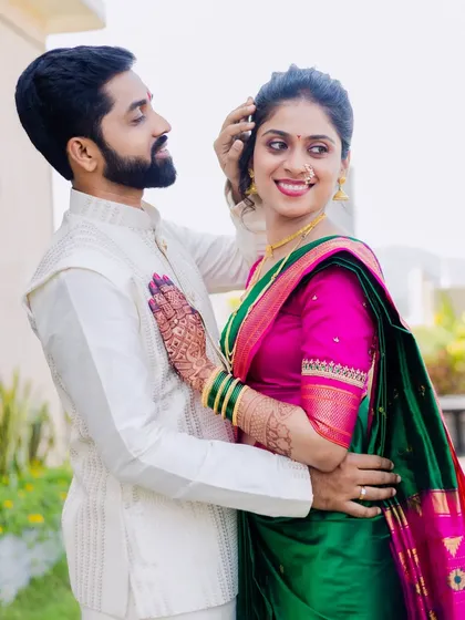 A gentle, loving gesture captured during Asawari and Amit's engagement shoot. It's these small interactions that tell a big story.