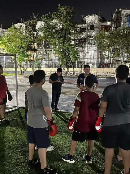 A wider view of our outdoor training area where our youth group gathers for instruction. We create a structured environment where kids can learn and grow as athletes.