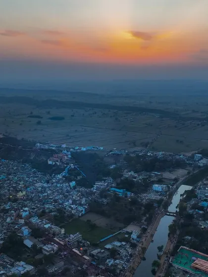The landscape around Barsana at sunset. The temple sits atop a hill, overlooking the plains of Braj, a truly divine setting.