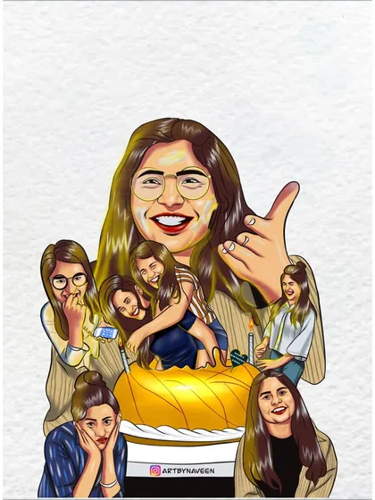 A special birthday gift, this digital illustration is a collage of memories. I combined several favorite moments into one artwork, placing the birthday girl right at the center of her celebration.