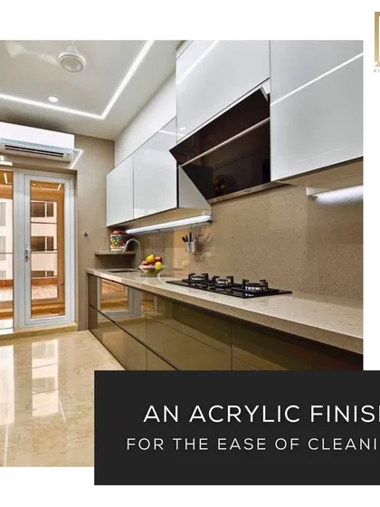 An acrylic finish is a great choice for a sleek, modern look. Its high-gloss surface is also very easy to wipe clean, making it highly practical.