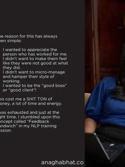 My people pleasing cost me a ton of money, time, and energy. I wanted to be the 'good boss', but it led to exhaustion. Then I discovered the 'Feedback Sandwich' concept.