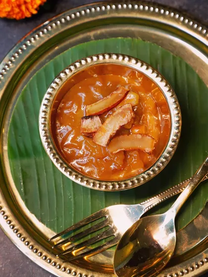 Our divine Ada Pradhaman payasam, a star of our pop-up menu. This jaggery and coconut milk-based dessert, with its rich flavour and texture, was a perfect sweet ending for our guests.