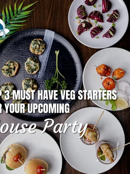 A collage showcasing some of our must have veg starters for any house party. From bruschetta and burgers to stuffed mushrooms, we have something for everyone.