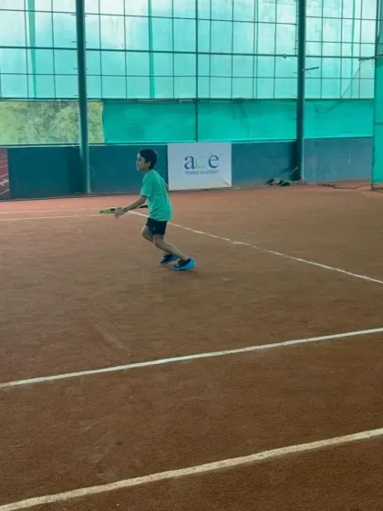 One of our junior players preparing to hit a backhand during a competitive match.
