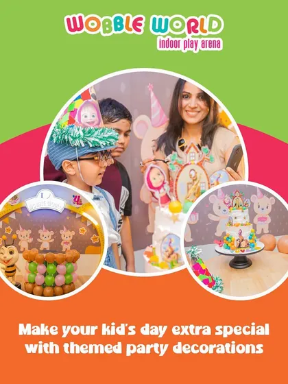 A collage showing different aspects of a themed party, from the cake to the decorations, making your kid's day extra special.