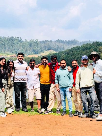 Another happy group photo from our Ooty trip, with the lake and hills creating a perfect backdrop.