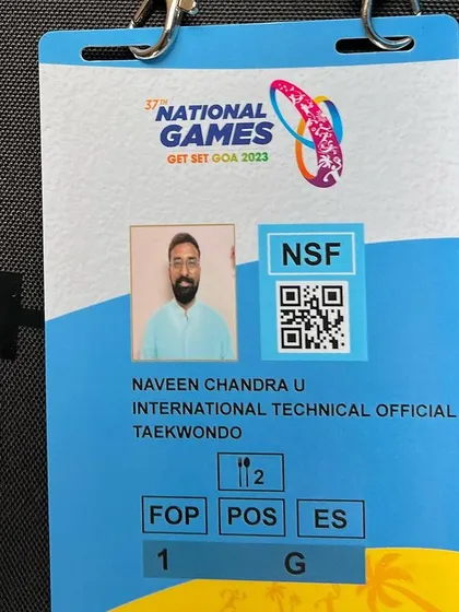 My official credentials as an International Technical Official for the 37th National Games in Goa. My affiliation with the Taekwondo Federation of India and other official bodies ensures that my students are on a recognized pathway to state and national competitions.