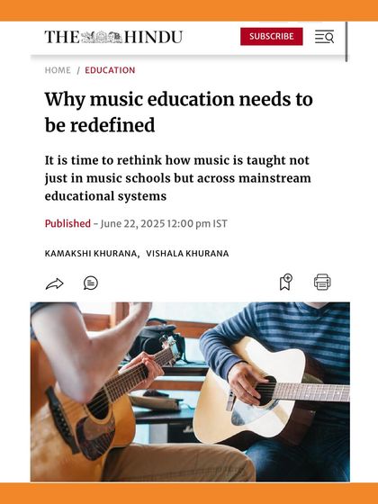 We were honored to contribute to the conversation on music education in The Hindu, arguing why it needs to be redefined and shouldn't just end in childhood.