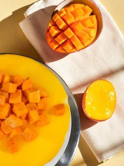 The perfect cut. A beautifully diced mango ready to become the star of our next dessert creation.