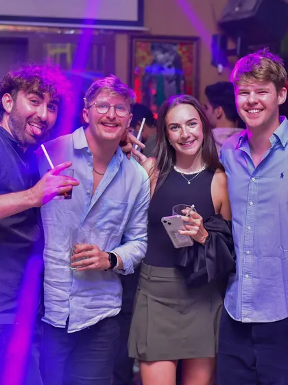 A group of friends having a great time. My events attract a diverse and international crowd, all united by their love for good music.