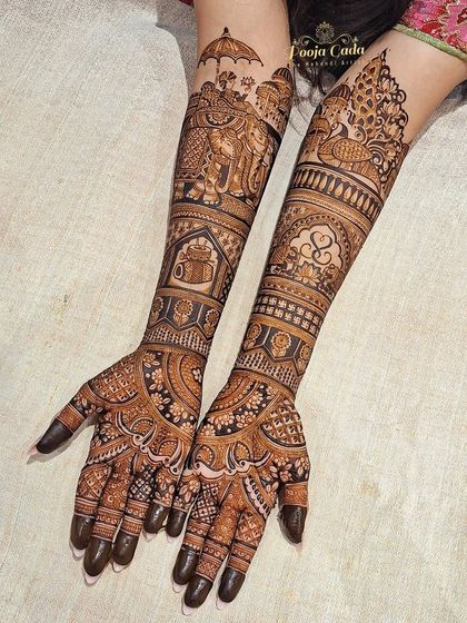 Another angle of the same bridal hands, highlighting the intricate details of the baraat and the delicate patterns on the palms.