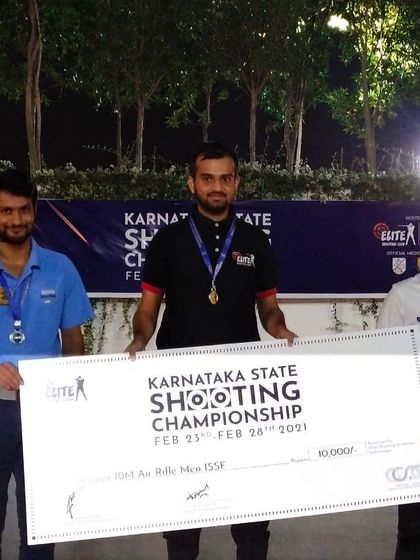 Celebrating our champions at the Karnataka State Shooting Championship. Our coaches and shooters Tejas Krishna and Rakesh Manpat took the top spots in the ISSF 10M Air Rifle Men event.