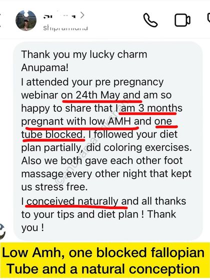 A natural conception with low AMH and one blocked fallopian tube. This student used my tips, diet plan, and stress-reducing foot massages to help her body conceive.