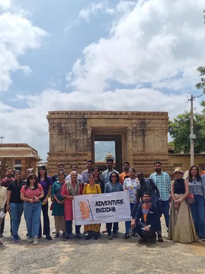 Our group at the ancient Bhoga Nandeeshwara Temple at the base of Nandi Hills.