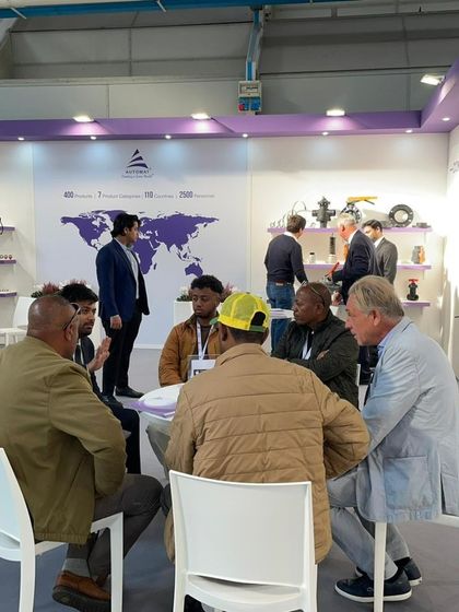 Our team engaging with a delegation of farmers from South Africa at EIMA 2022, discussing solutions tailored to their specific agricultural needs.
