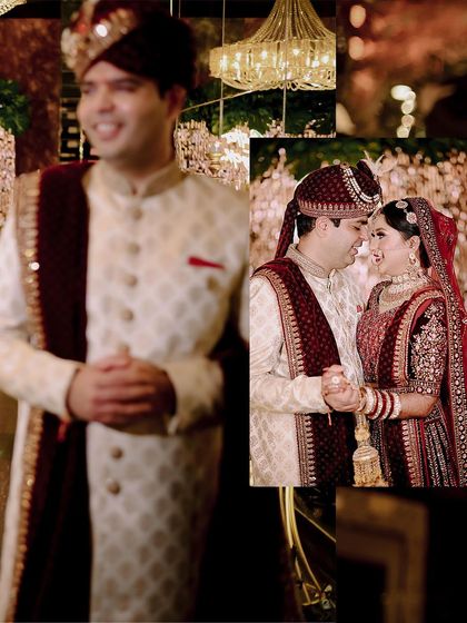 A creative collage capturing different moments of the groom and the couple together. It's a great way to tell a small story within a single image.