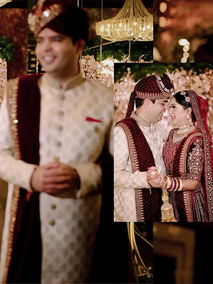 A creative collage capturing different moments of the groom and the couple together. It's a great way to tell a small story within a single image.