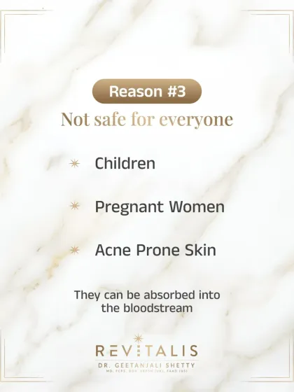 Reason 3: Not Safe for Everyone. Essential oils can be absorbed into the bloodstream and are not recommended for children, pregnant women, or those with acne-prone skin.