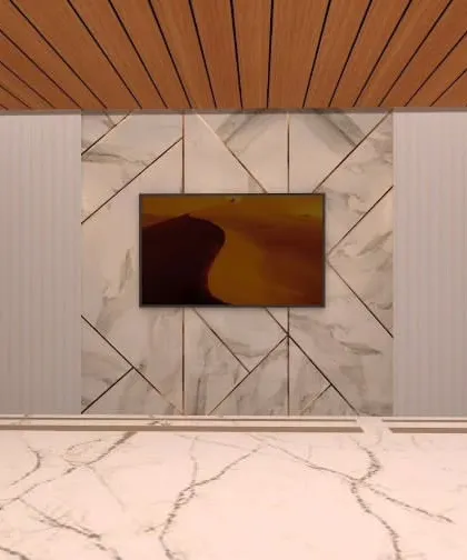 The opposite view of the Gorakhpur project render, showing a feature wall for a large-screen television.