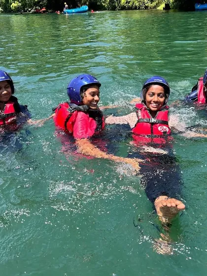 All smiles during a swim break. Water safety and fun go hand-in-hand at our camps.