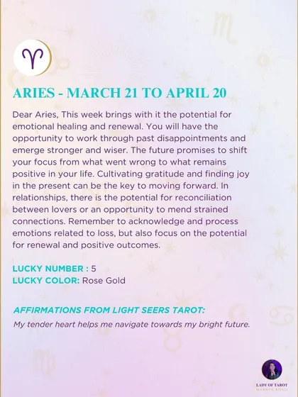 A weekly tarot forecast for Aries. This week brings with it the potential for emotional healing and renewal. Cultivating gratitude can be the key to moving forward.