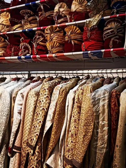 Just a glimpse of my collection. I keep my shop stocked with hundreds of sherwanis and pagris in every color and design you can think of. You will find endless options for your wedding attire when you visit.