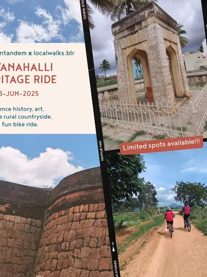 A collage promoting our Devanahalli Heritage Ride, a unique collaboration that combines history, art, and cycling through the rural countryside.