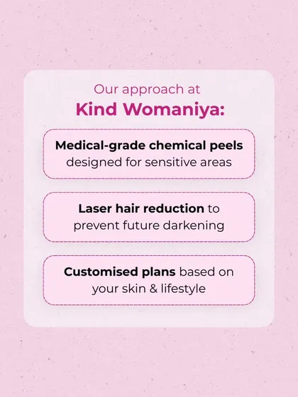 My approach to underarm pigmentation is comprehensive. I use medical-grade chemical peels for sensitive areas, recommend laser hair reduction to prevent future darkening from friction, and create customized plans based on your skin and lifestyle.