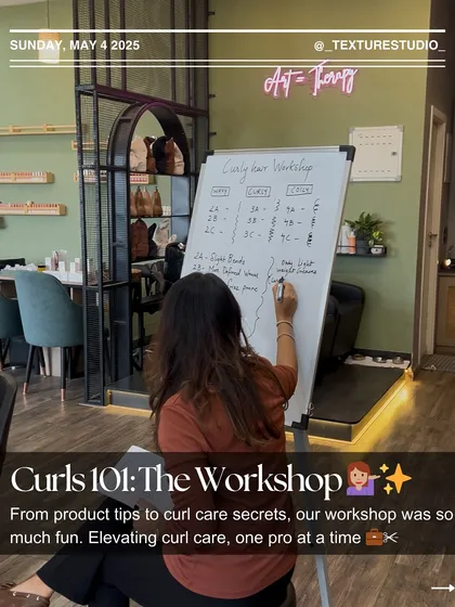 My "Curls 101" workshop is all about elevating your curl care expertise. I break down everything from product knowledge to styling secrets, empowering you to become a confident curly hair specialist.