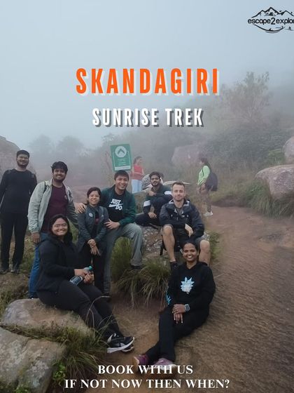 A promotional graphic for our Skandagiri Sunrise Trek. We handle all the logistics so you can focus on the view.